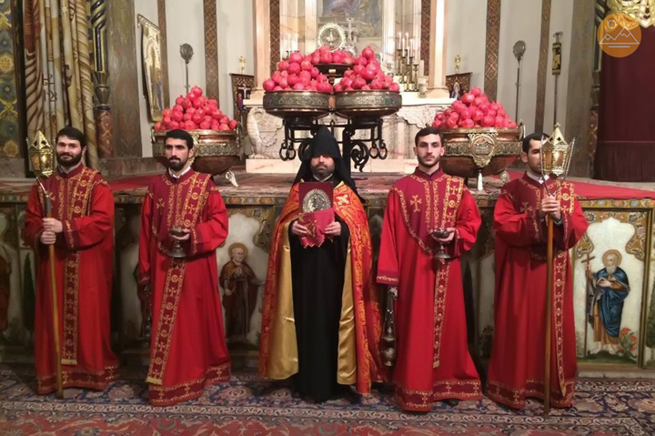 Armenian priests holding a pomegranate blessing ceremony on New Year's Eve