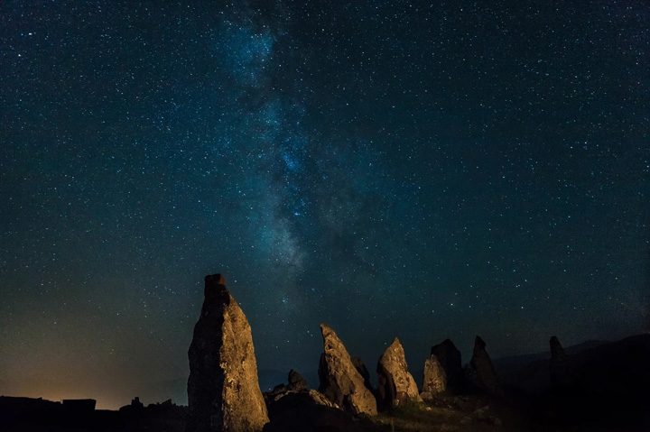 Night sky above Zorats Karer, Carahunge, Stonehenge of Armenia - stargazing in Armenia