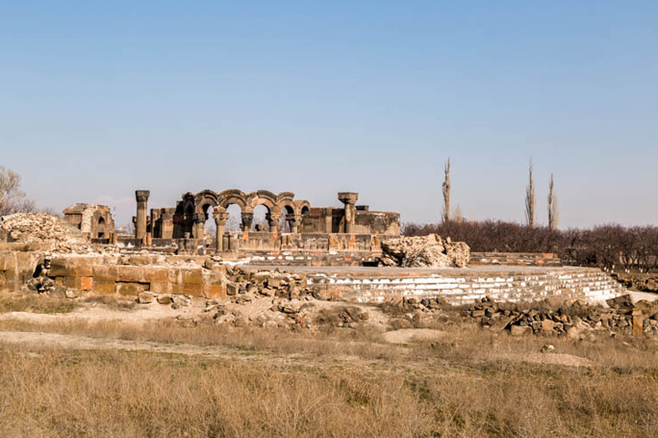 Ruins of Zvartnots cathedral - UNESCO world heritage site in Armenia