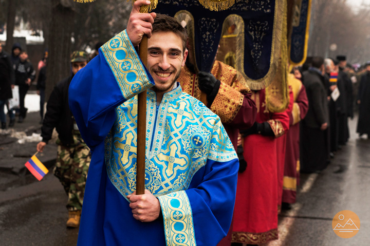 Festive parade to celebrate feast of Saint Sarkis in Yerevan, Armenia