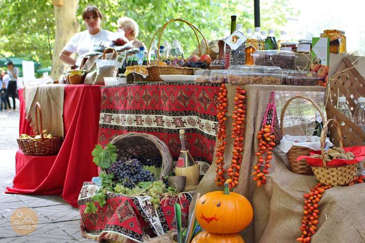 Pumpkins, rose hips, grapes at Harvest festival in Yerevan